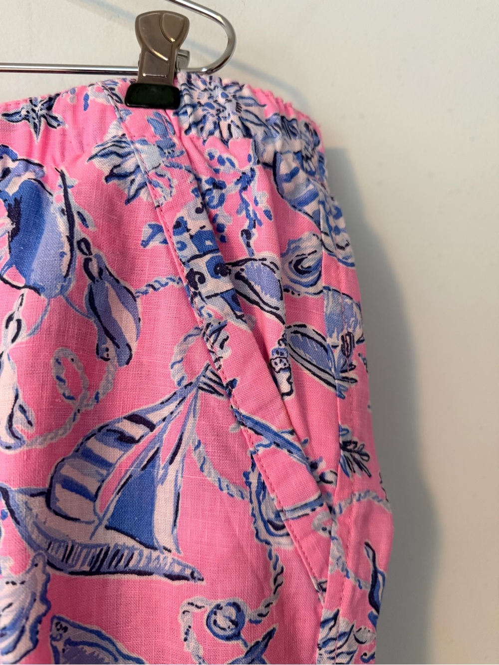 Lilly Pulitzer Brawley Lagoon Linen Pink Coastal Print Pull On Crop XL NWOT - Picture 4 of 8